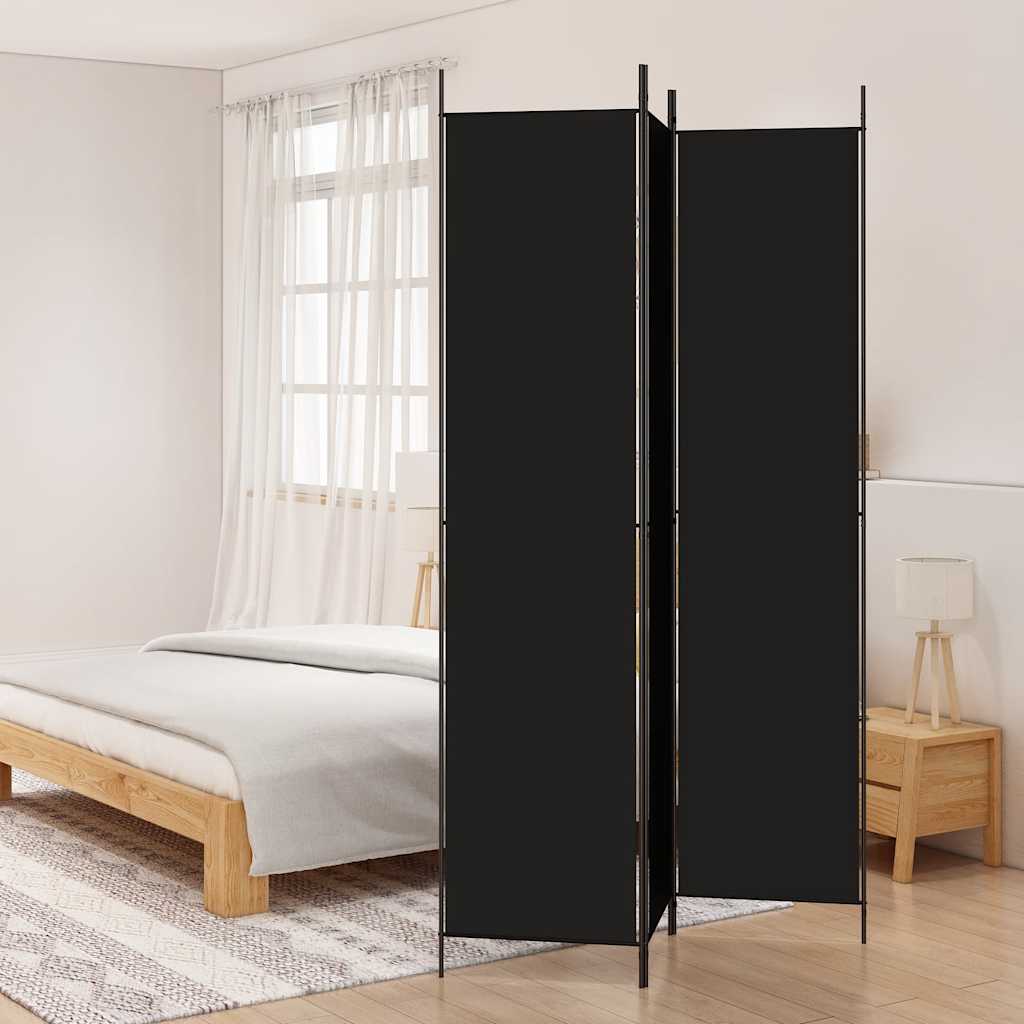 3 Panel Black Folding Screen 150 x 220 cm Fabric