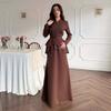 2025 Cross-border European and American Autumn New Cardigan Temperament V-neck Long-sleeved Top Waist-wrapped Hip Long Skirt Women's Clothing