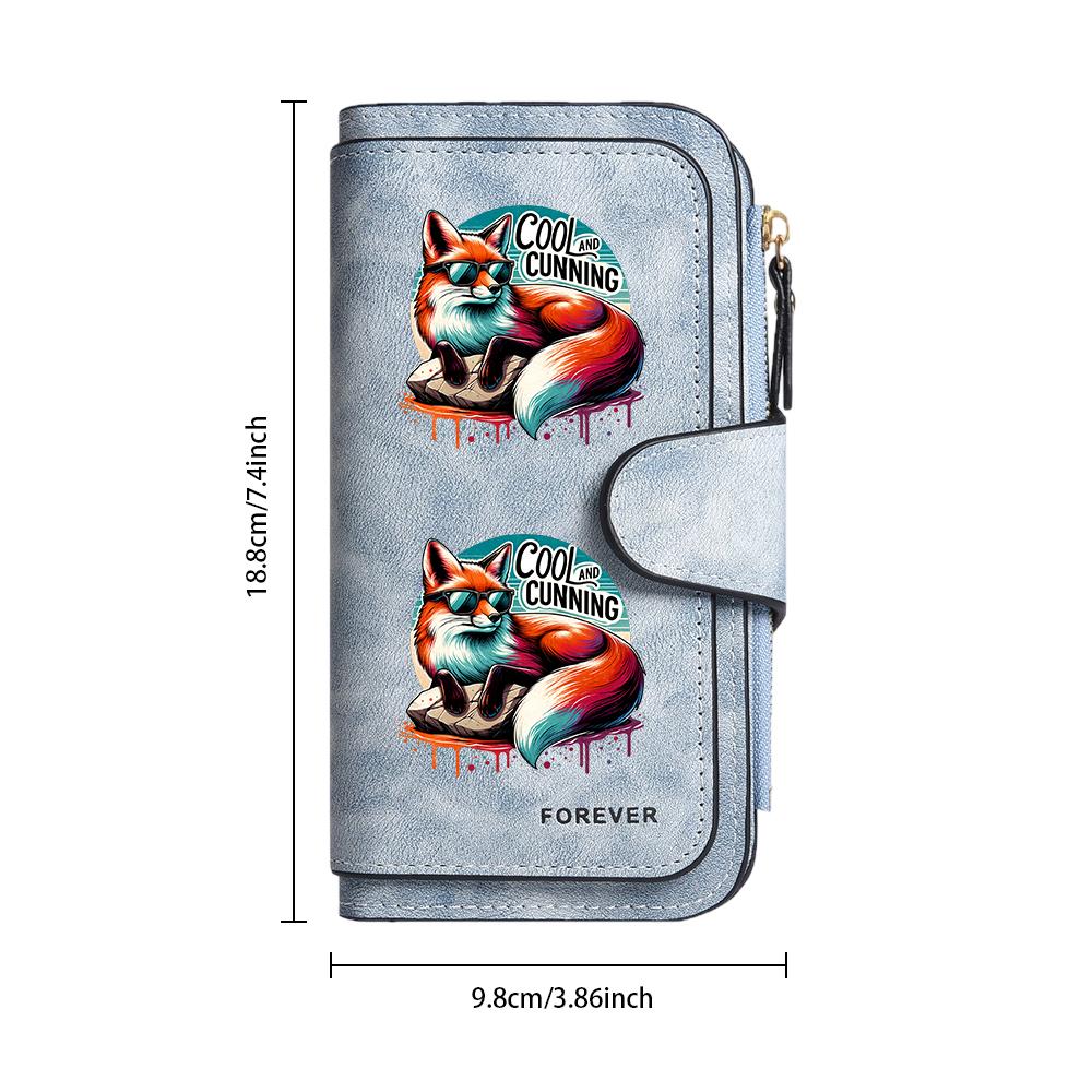 Cool Cunning Fox Printed Long Wallet Fashion Large Capacity Card Holder Casual Portable PU Leather Purse for Daily Use