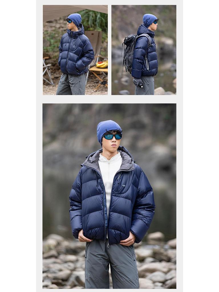 Men's Trendy Windproof Packable 90% Down Feather Puffer Jacket with Velcro Closure