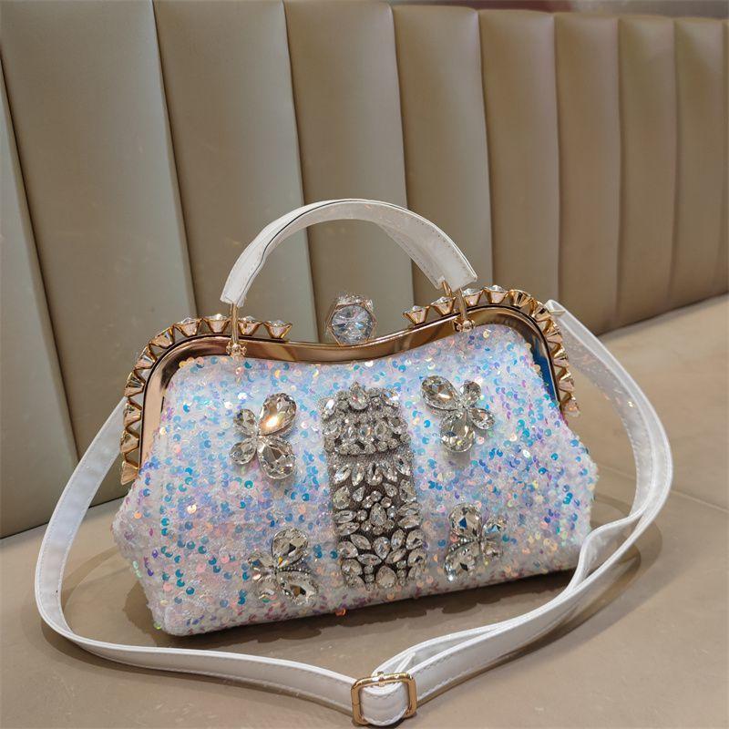 Fashionable Large Capacity Single Shoulder Crossbody Sequin Studded Diamond Handbag
