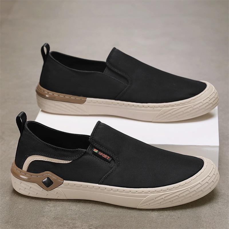 

Мужская обувь 2024 года, новая мужская повседневная обувь, дышащая классическая парусиновая обувь без застежек для мужчин, дышащие кроссовки для ходьбы, мужские мокасины 44 чёрный