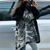 Women's Faux-Fur Shaggy Winter Camo-Coat Long Sleeve Open Front Outwear Fishtail Hooded Jacket