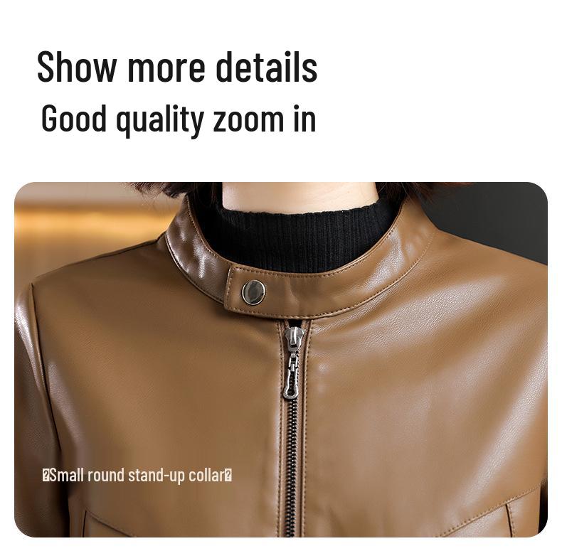 Stylish Women's PU Leather Stand-Collar Jacket, 2025 Plus Size Slimming Biker Style for Spring/Autumn.