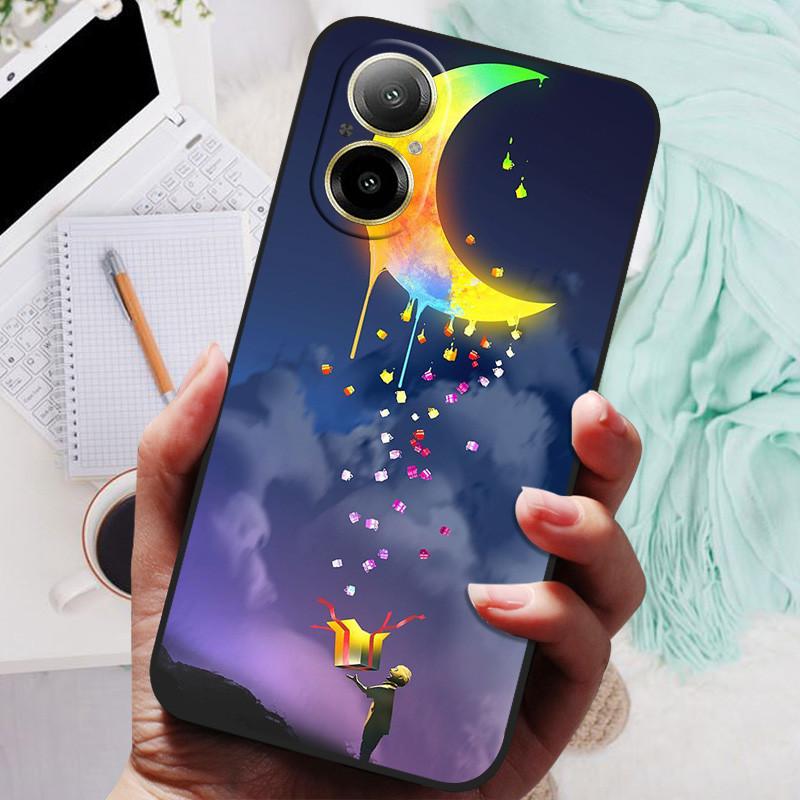 Für Realme C67 4G Hülle RMX3890 Beliebte Blumengemalte Abdeckung Silikon Handyhülle Für Realme C67 C 67 RealmeC67 4G Weiche Taschen Schwarz