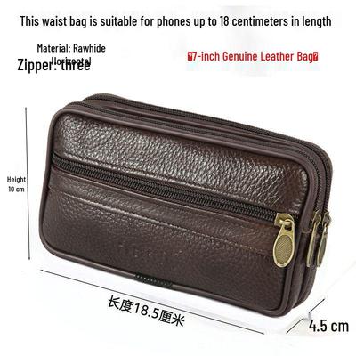 Men's Cowhide Leather Phone Waist Bag - Durable Vertical & Horizontal Styles for Sports & Construction Sites