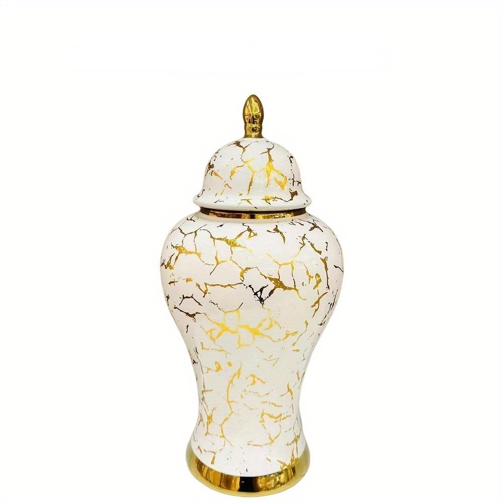 Gold Marble General Jar Porcelain Bottle Ginger Jar Ceramic Storage Tank White Gold Vase Flower Vase Home Decoration Accessories