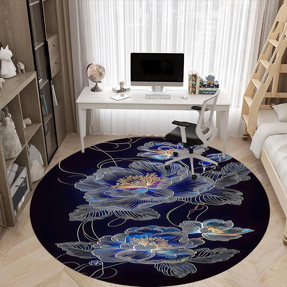 1pc Floral Design Office Round Area Rug, Indoor Mat Suitable ForOffice, Under Office Chairs Bedroom Living Room Home Decor, Room Deco  D094