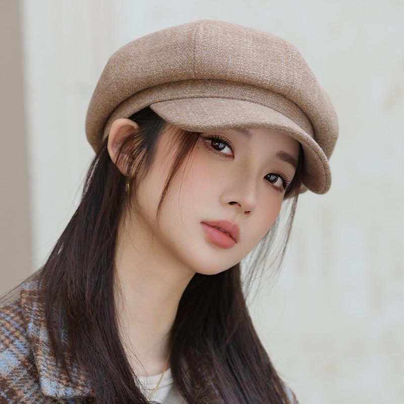 Autumn and winter hat female face small cap warm painter newsboy hat casual versatile octagonal hat