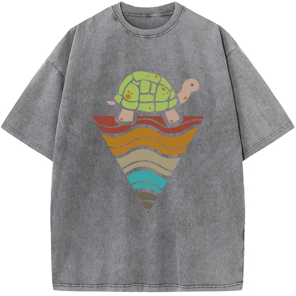 Triangle Turtle Men's Short-Sleeved T-shirt Men Women Casual Oversized T-shirt Vintage Colored Mens T-shirts