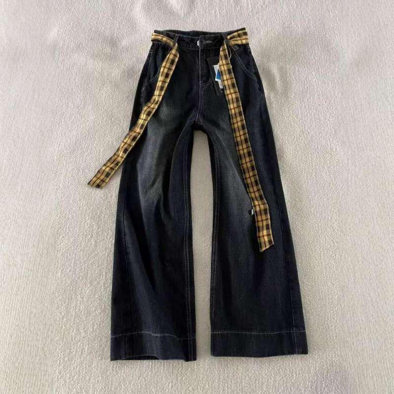 

Petite High-Waisted Plaid Patchwork Wide-Leg Jeans 2026 Design S