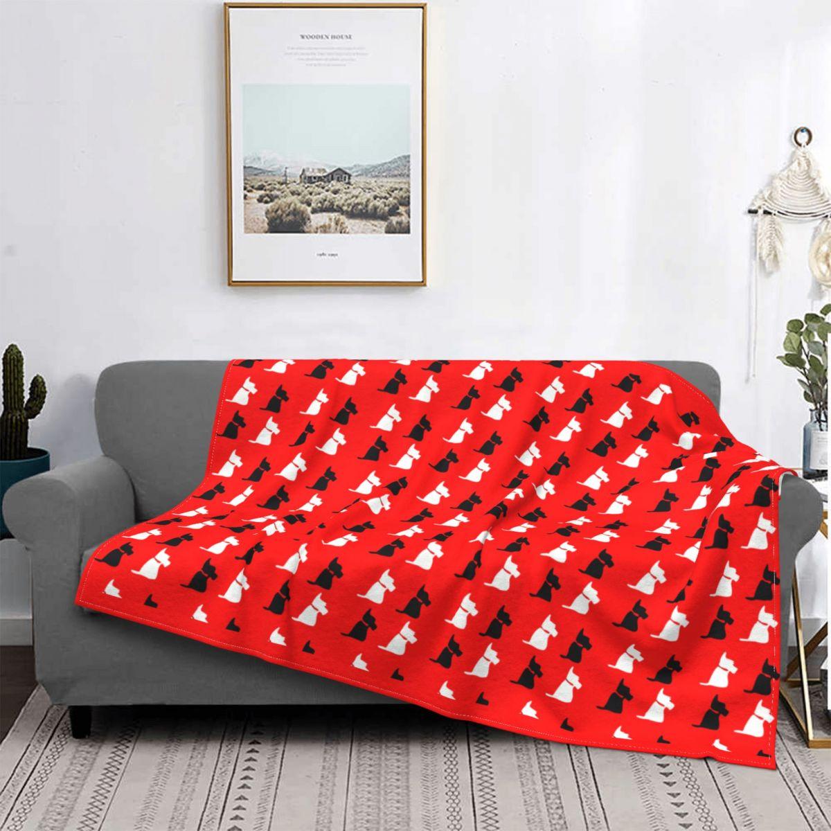 Jessica Chen Unisex Scottie Dog Knitted Blanket Scottish Terrier Tartan Skye Flannel Throw Blankets Airplane Travel Decoration Soft Warm Bedspread
