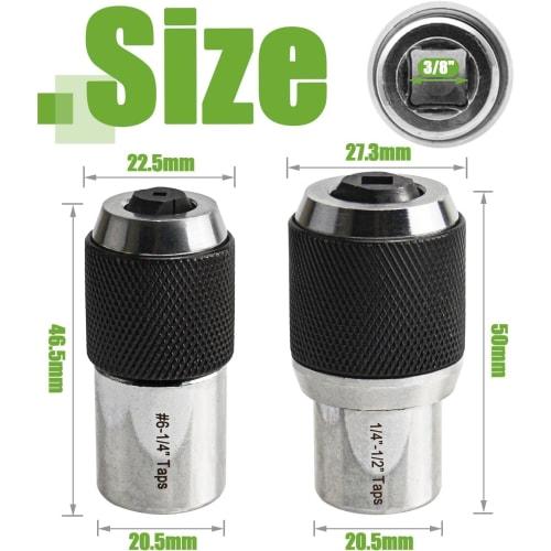 Bestgle Adjustable Socket Set Adapter, 2 Tap Sockets, Large + Small, 3/8 Drive 6-1/2 Inch, for Tight Work Areas, Reamers, and Threading with Square Wr