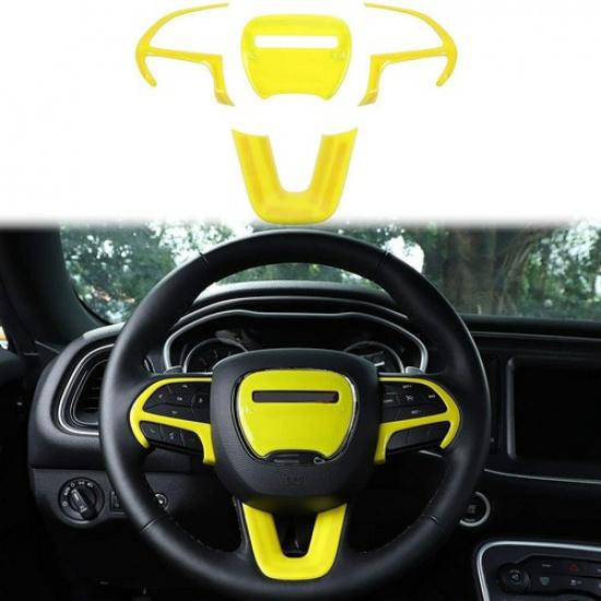 Yellow Steering Wheel Panel Cover Accessories For Dodge Charger & Challenger 15+