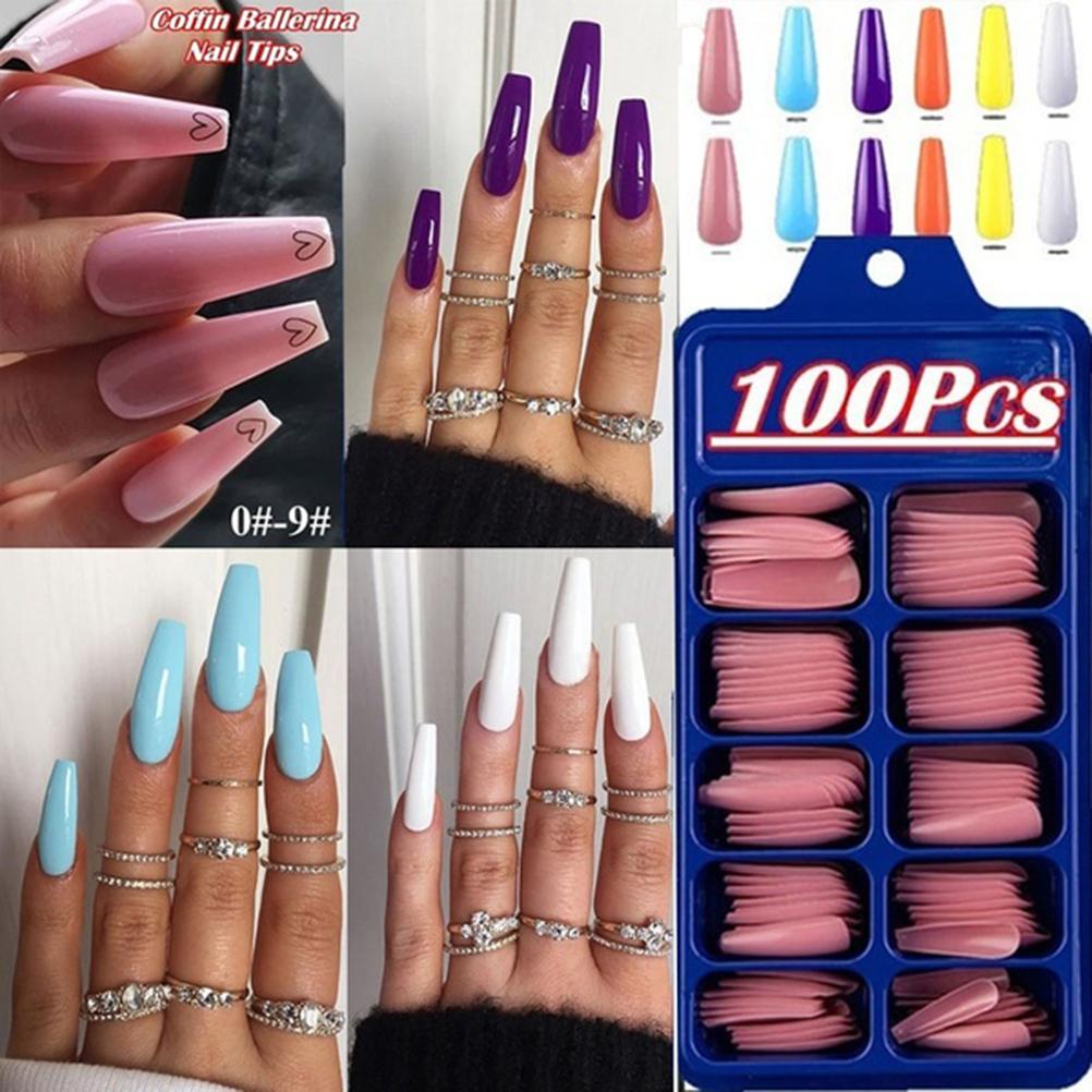 100PcsBox Coffin Ballerina False Nail Tips Full Cover Nails Tips DIY Acrylic Nail Art 10 Sizes