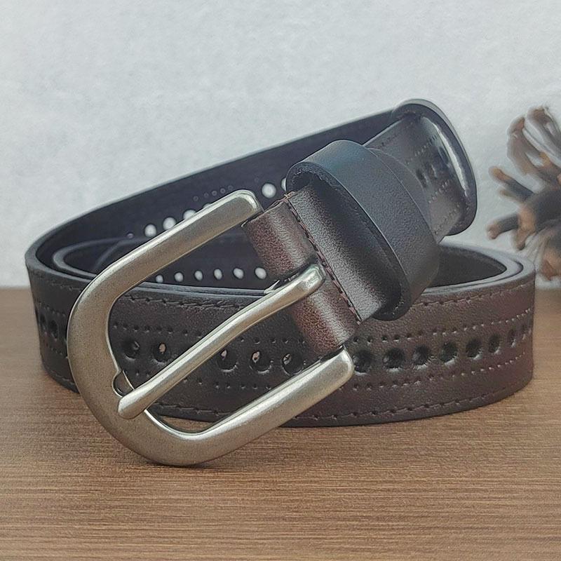 Hollow Belt Women'S Leather Pin Buckle Casual First Layer Cowhide Belt Women'S Fashion Non-Punching Jeans Belt