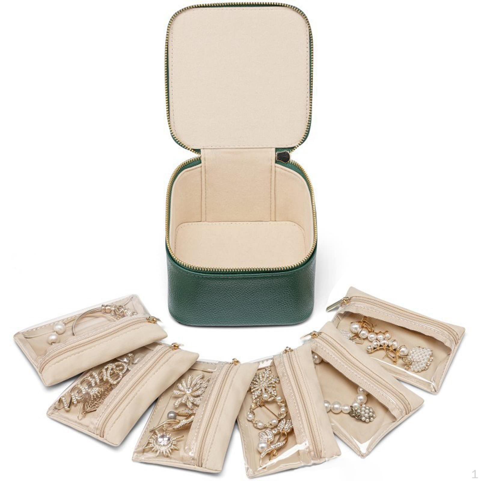 

Дорожная шкатулка для драгоценностей для женщин, серьги, ожерелья, кольца, коробки для хранения, небольшой органайзер зелёный