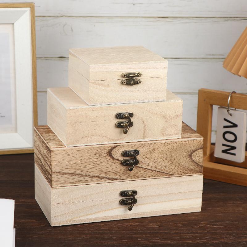 1/3Pcs Rustic Vintage Style Wooden Storage Box With Hinged Lid Keepsake Box Organizer For Trinket Home Decor Crafts Art Hobbies