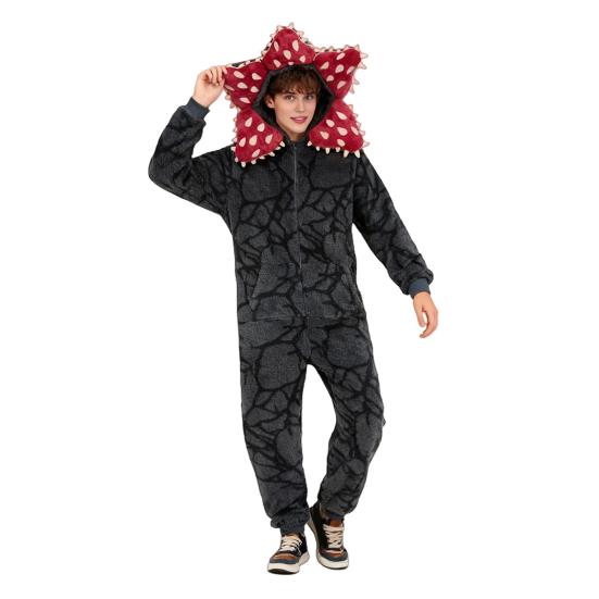 Vinter Unisex Köttätande Blomma Onesie Pyjamas Flanell En Del Sovkläder Långärmad Huva Julpyjamas Loungewear