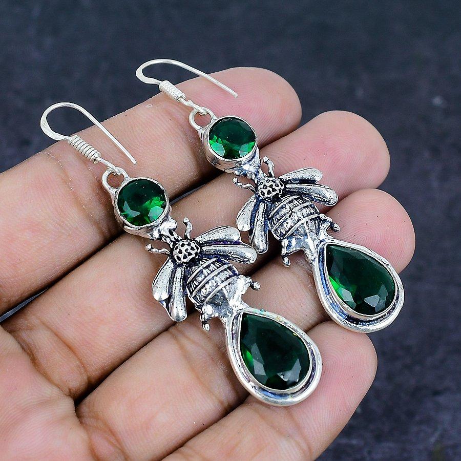 Chrome Diopside Gemstone 925 Sterling Silver Earring 2.56"