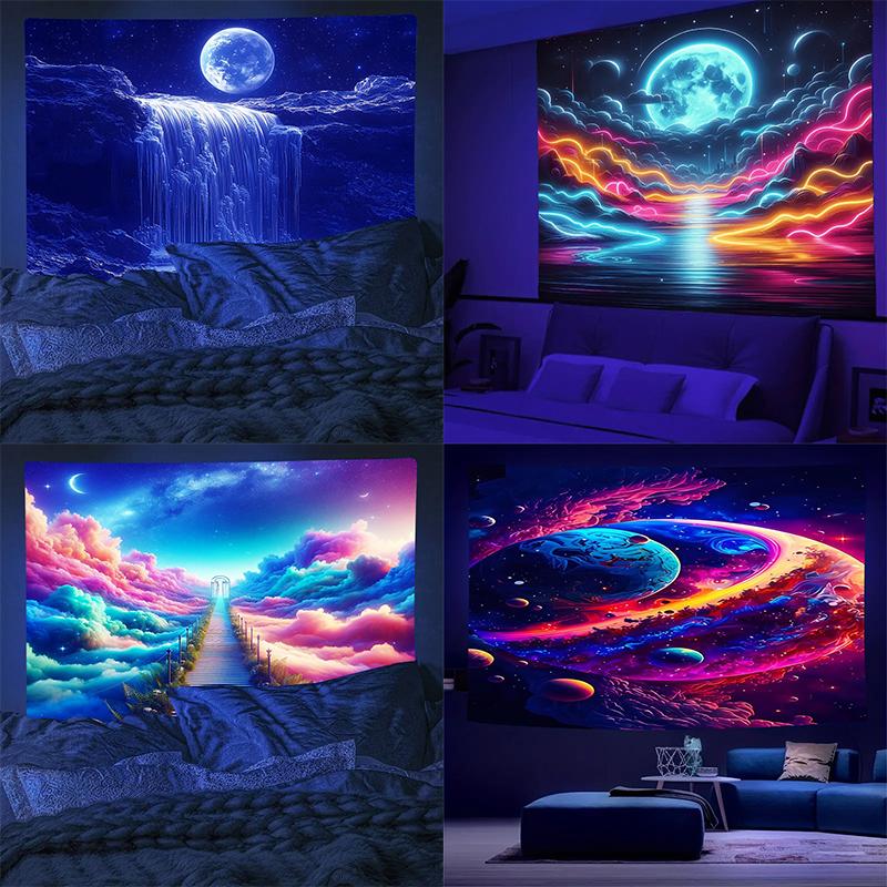 Ultraviolet Milky Way Galaxy Luminous Tapestry, Indoor Mood Create Atmosphere, Psychedelic Luminous Art, Bedroom Decoration