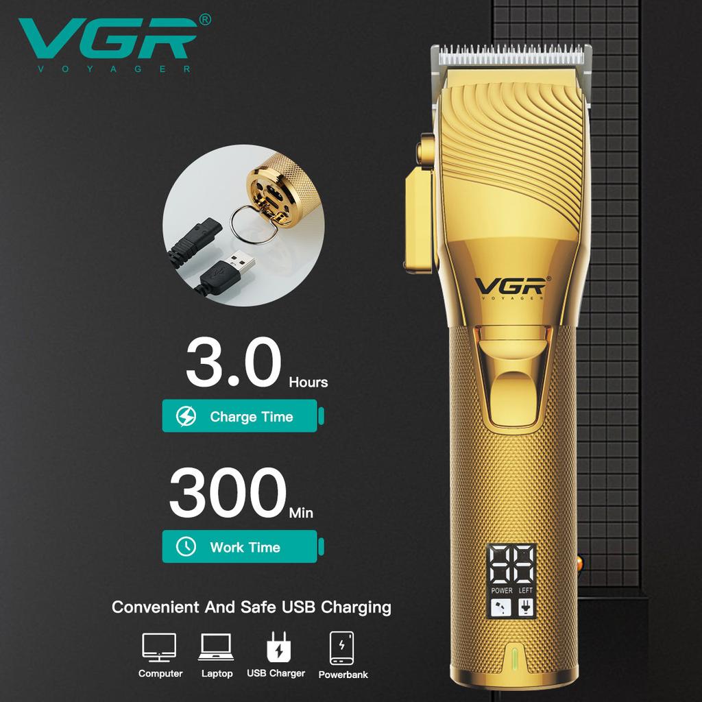 VGR 280 Electric Hair Trimmer Cordless Professional Rechargeable Barber Hair Clipper Oily Hair Clipper Shape Carving Smart Digital Display LED Shaver