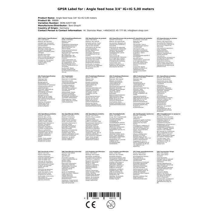 5m gewinkelter Zulaufschlauch für Waschmaschine und Geschirrspüler