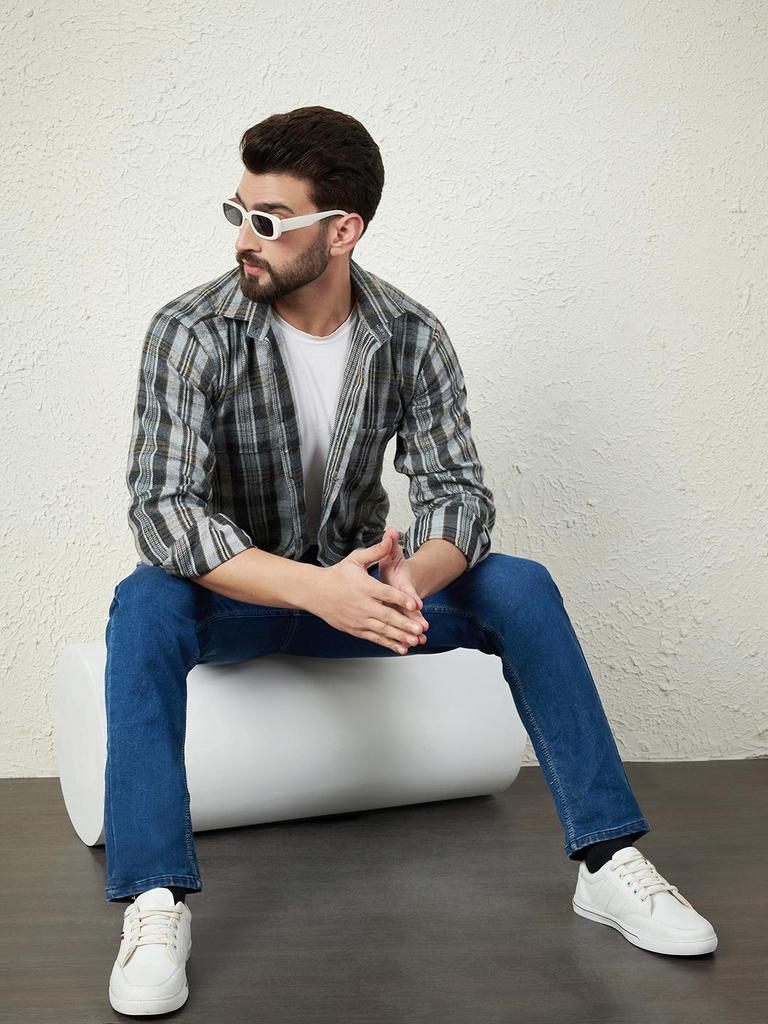 Grey 100% Cotton Flannel Shirt with Patch Pocket – Long Sleeves, 180 GSM