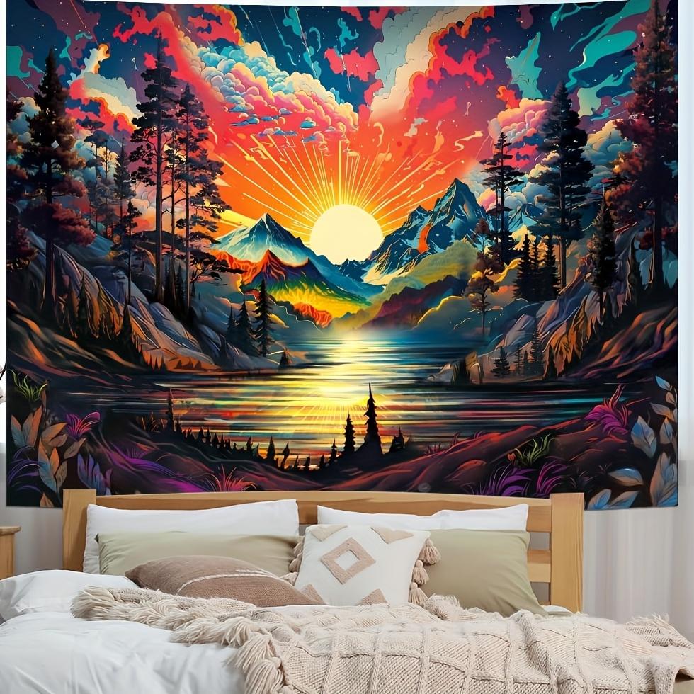 Bohemian Boho Sunset Mountain Landscape Tapestry Wall Hanging Polyester Print Room Decor Aesthetic Art Backdrop for Bedroom Livi