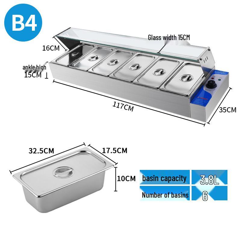 Stainless Steel Insulated Electric Bain Marie with Glass Cover and Temperature Control for Food Display and Warming