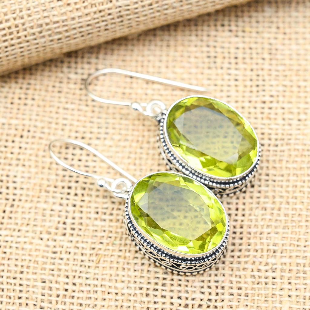 Pendientes de plata de ley 925 hechos a mano con topacio limón para el amor.