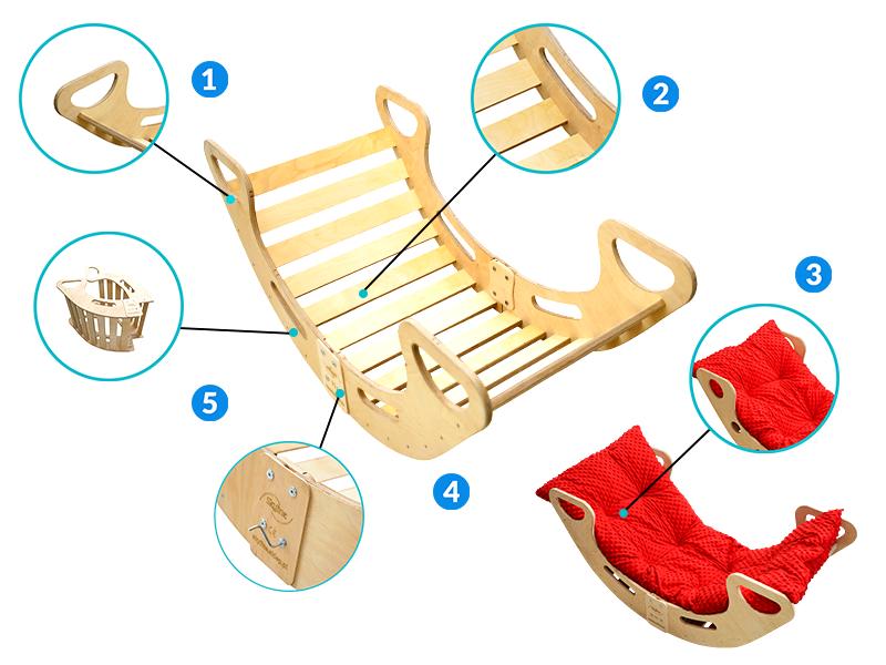 Montessori Wooden Rocker With Xl Cushion, Large For Children, Foldable Deckchair, Pl