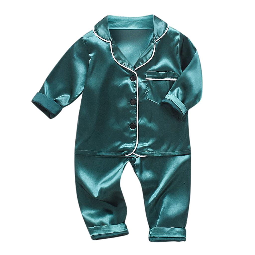Kleinkind Baby Jungen Langarm Solid Tops + Hosen Pyjamas Nachtwäsche Outfits