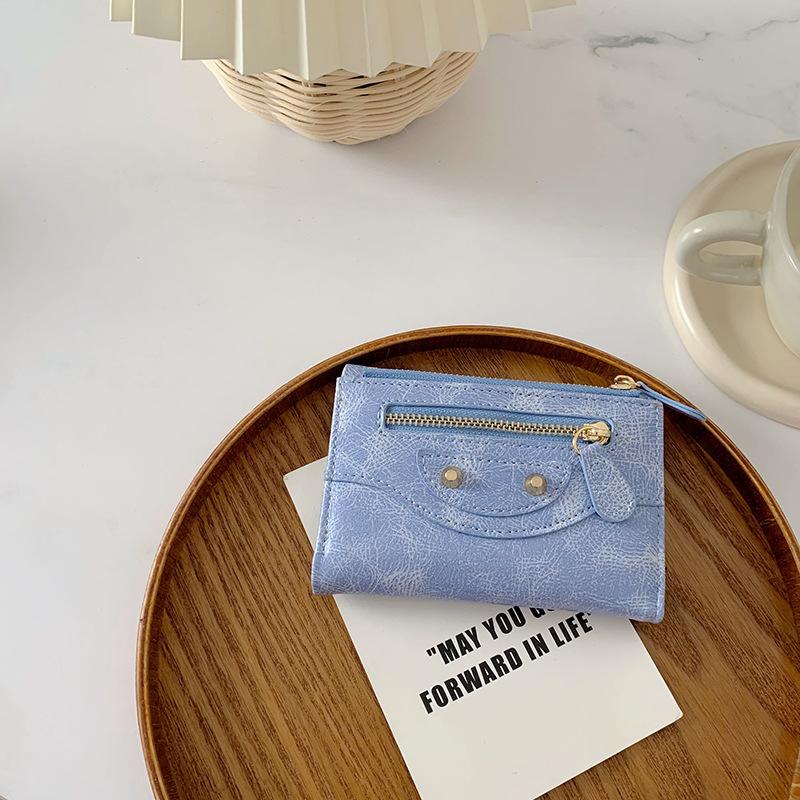 Small wallet women's high-end ins women's clutch bag folding walle wallet zipper three-fold change bag