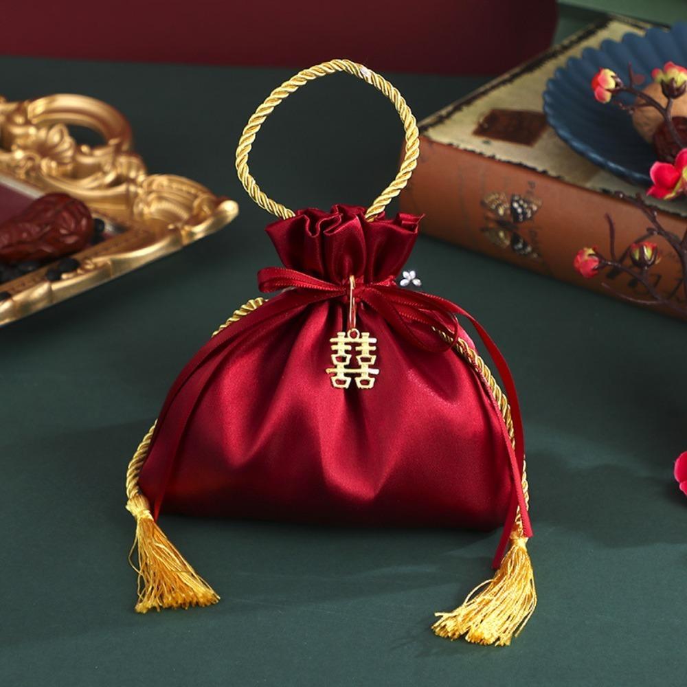Red Wedding Candy Packaging Bags Velvet Drawstring Pouch Handbag Sweets Chocolate Packing Bag