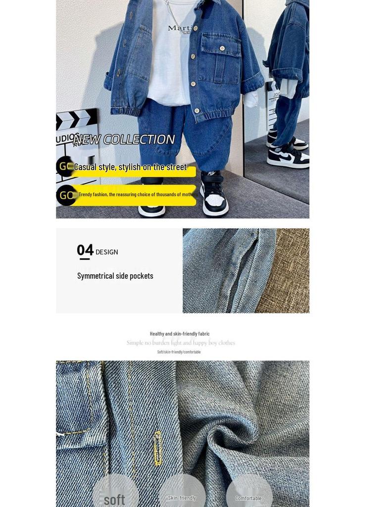Trendy Boys' Denim Outfit Set for Ages 4-6 - Stylish Autumn/Spring Fashion 2025