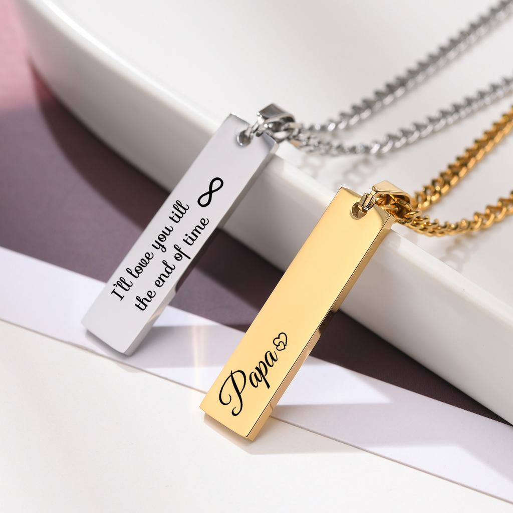 Custom Coordinate Necklace Pendant for Women, Engraved Personalized Vertical Bar Necklace,Stainless Steel Couple Jewelry