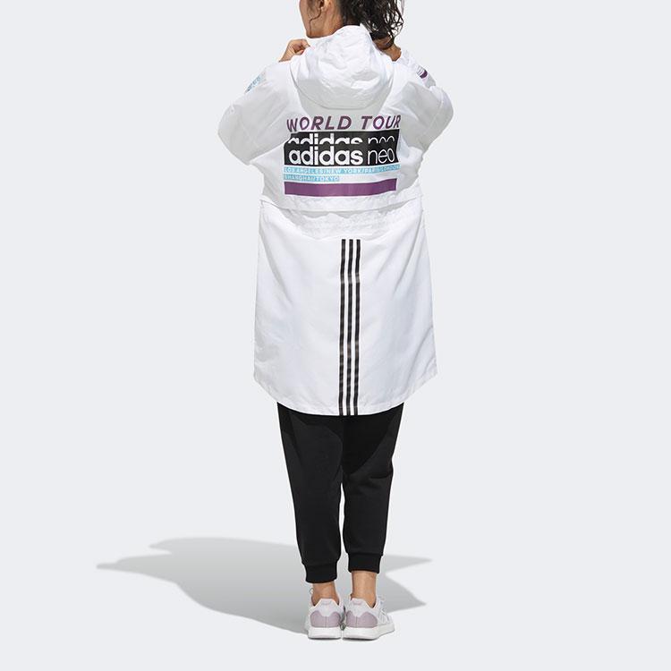 Adidas Neo Printed Logo Letter Sports Mid-Length Hooded Windbreaker Women Outerwear White FU1073