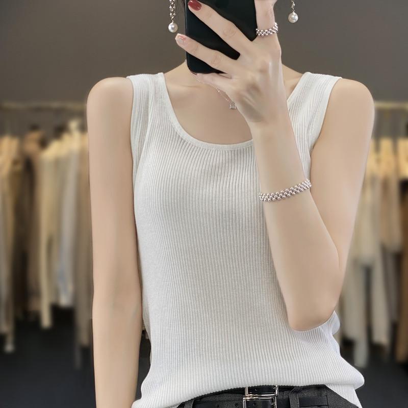 U-neck Striped Tensile Knitted Vest for Women In Summer, Suspender Inner Wear, Design Sleeveless Top
