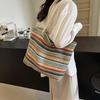 Straw Fabric Woven Design Women Tote Bags Rainbow Color Large Capacity Summer Beach Shoulder Shopper Bag Casual Commute Handbags