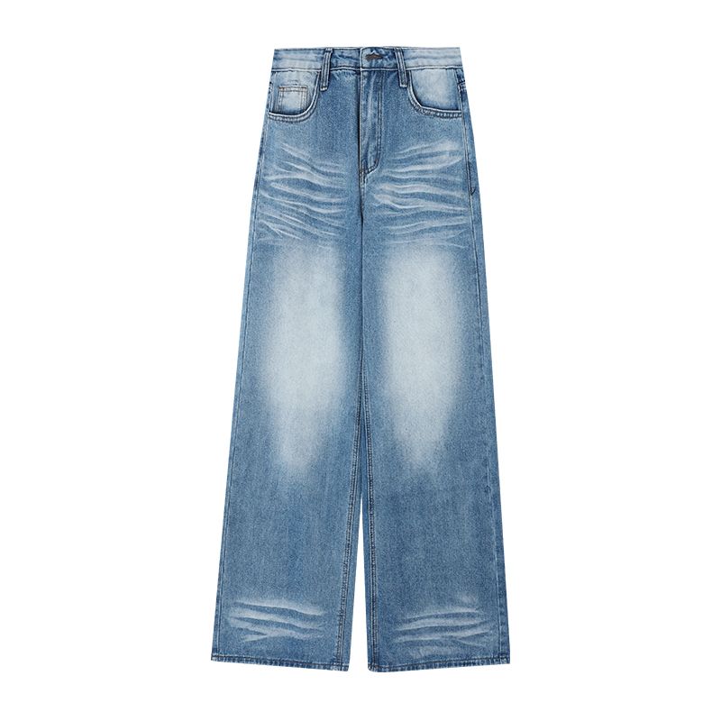 

Small Washed Blue Loose-Fitting Denim Women s Summer High Waist Drooping Loose Pants All-Matching Straight Pants Mop Pants Light blue pants 156-165 XL
