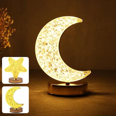 LED Kristal Lamba Yıldız Ay Küçük Gece Lambası 3 Renk Masa Dokunmatik Kademesiz Karartma USB Şarj Edilebilir Yatak Odası Dekorasyon Feneri