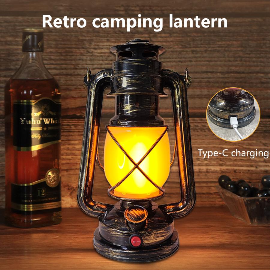 USB Rechargeable Vintage Style LED Camping Light Lightweight Horse Lantern Hanging Tent Light Outdoor Use Kerosene 3 Lighting Modes Lighting