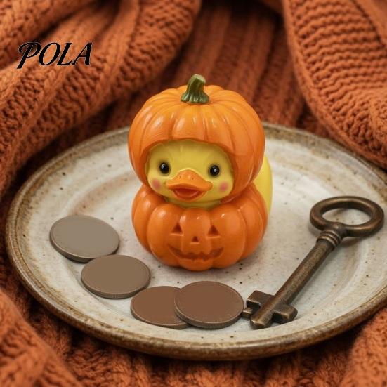 Decorative Cartoon Resin Figures Halloween Pumpkin Duck Ornament, Stacked Yellow Art for Home Entrance Figurines, Cute Mini Desktop Decor Party