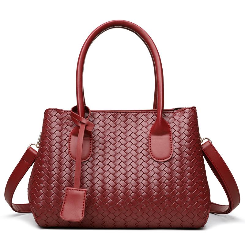 Damska torba na ramię crossbody z PU, pleciona, dużej pojemności