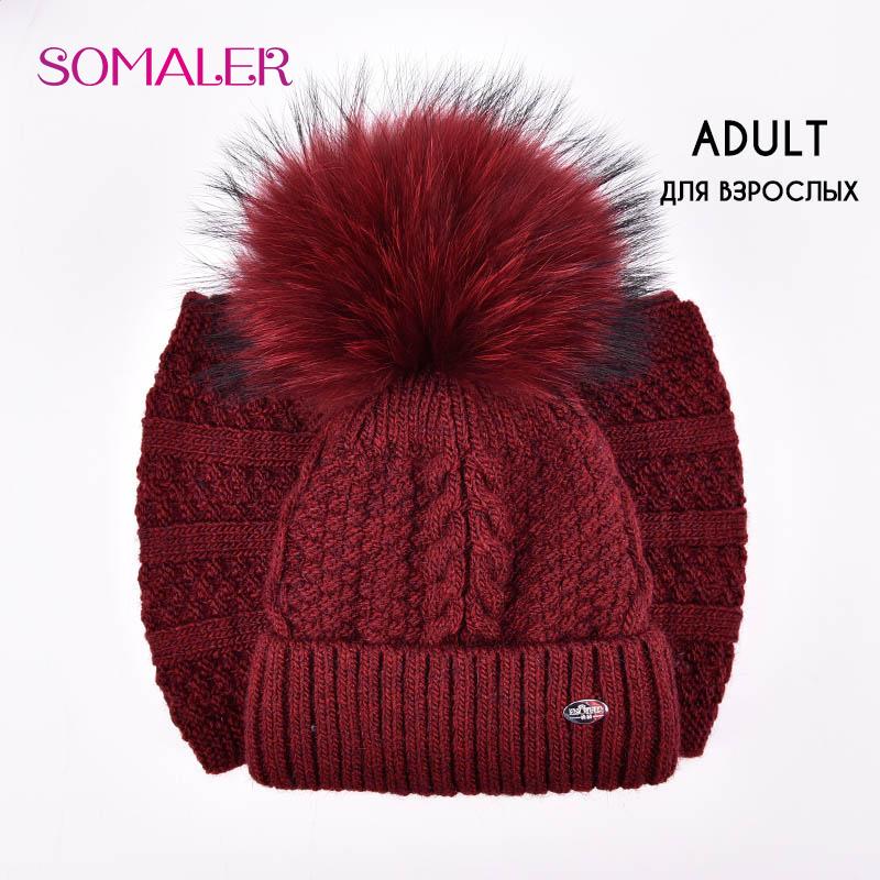 SOMALER Parent-child Hat and Scarf Set Wool Knitted Baby Hat Female Winter Scarf Cotton Caps Boy Parent Suit