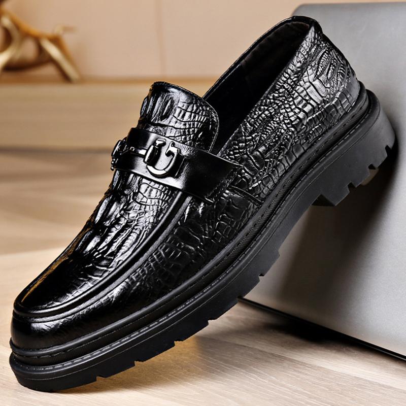 Luxury Brand Loafers Business Formal Crocodile Patterned Leather Shoes Men's British Buckle Soft Sole Comfortable Wedding Shoes