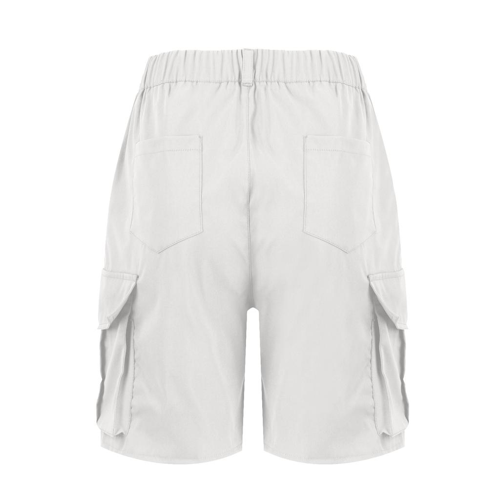 Bermuda Shorts For Women Cargo Shorts Knee Length 6 Pockets Elastic Waist Long Shorts For Summer Casual