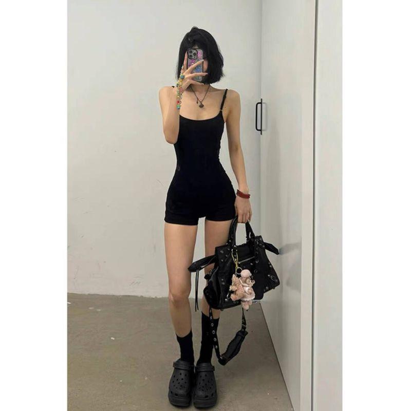 

Summer Black Easiest for Match Jumpsuit Women 2025 New Arrival American Sexy Stylish Chic Sheath Bottom Culottes Black S