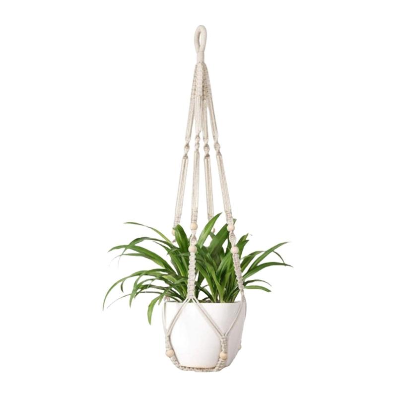 

Hand Crochet Cotton Rope Planter Hanger Wall Hanging Basket String Bag for Various Indoor Plant Flower Pot Arrangement 1